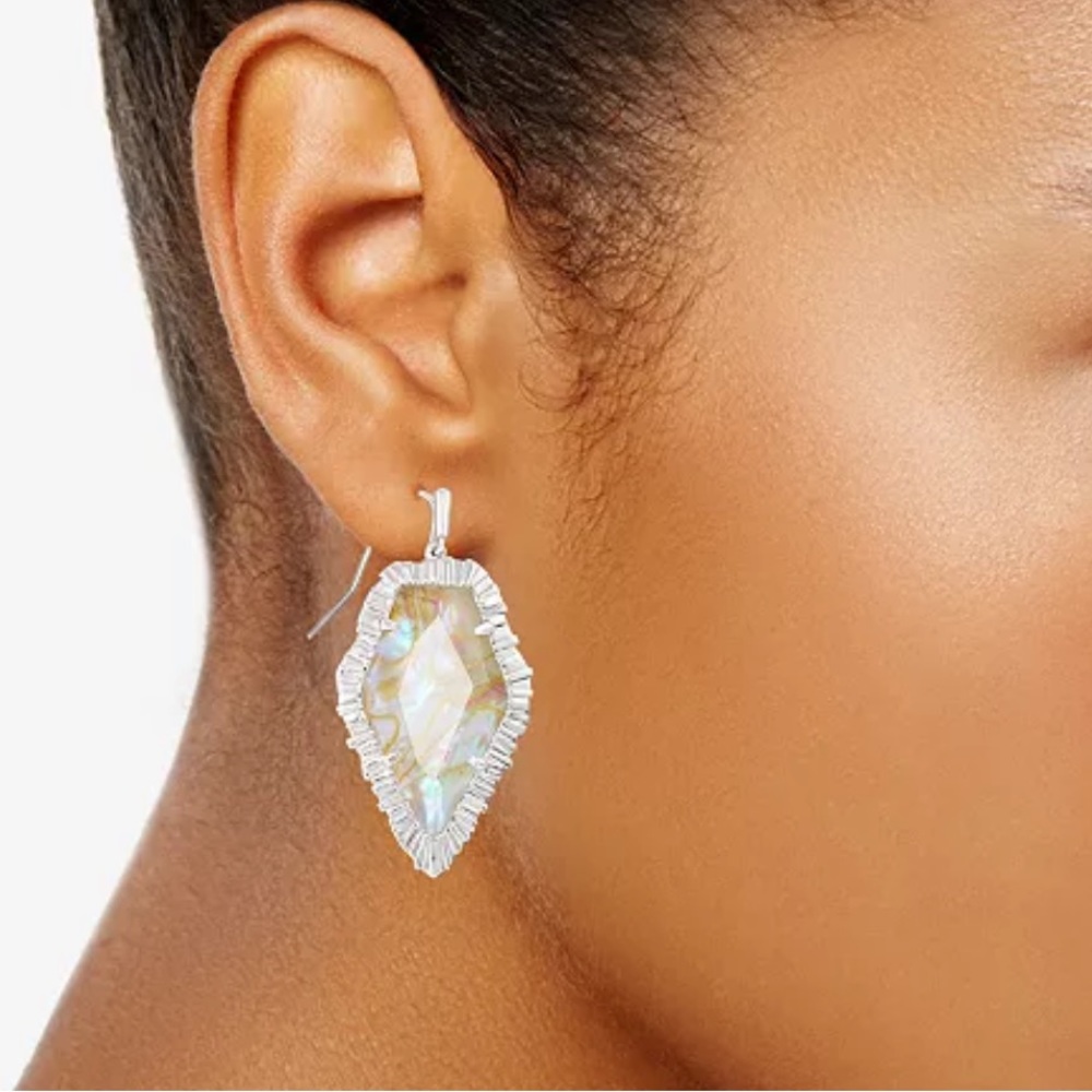 Kendra Scott Rhodium-Plated Iridescent Abalone Drop Earrings